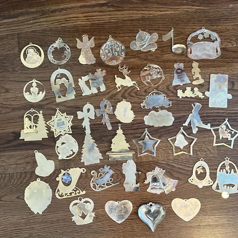 Lot of 42 vintage gold brass engraved Christmas‎ tree ornaments